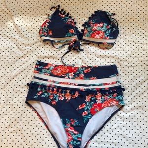 Cocoship Floral Bikini in Navy and Red **NEW**